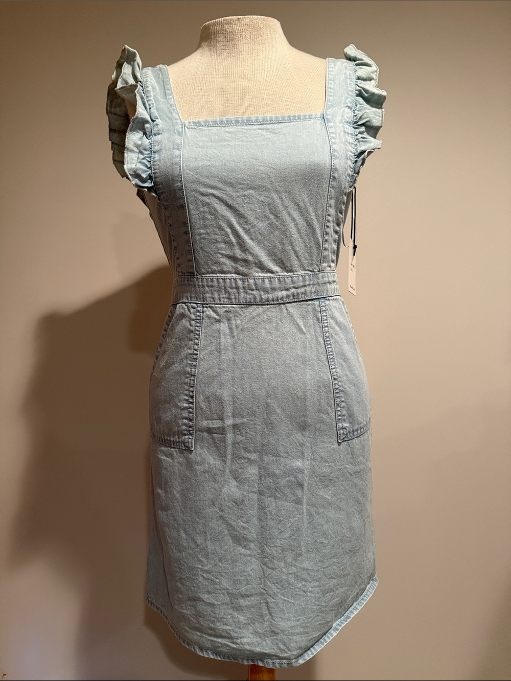 Japna Light Blue Denim Pinafore Dress with Ruffle Straps